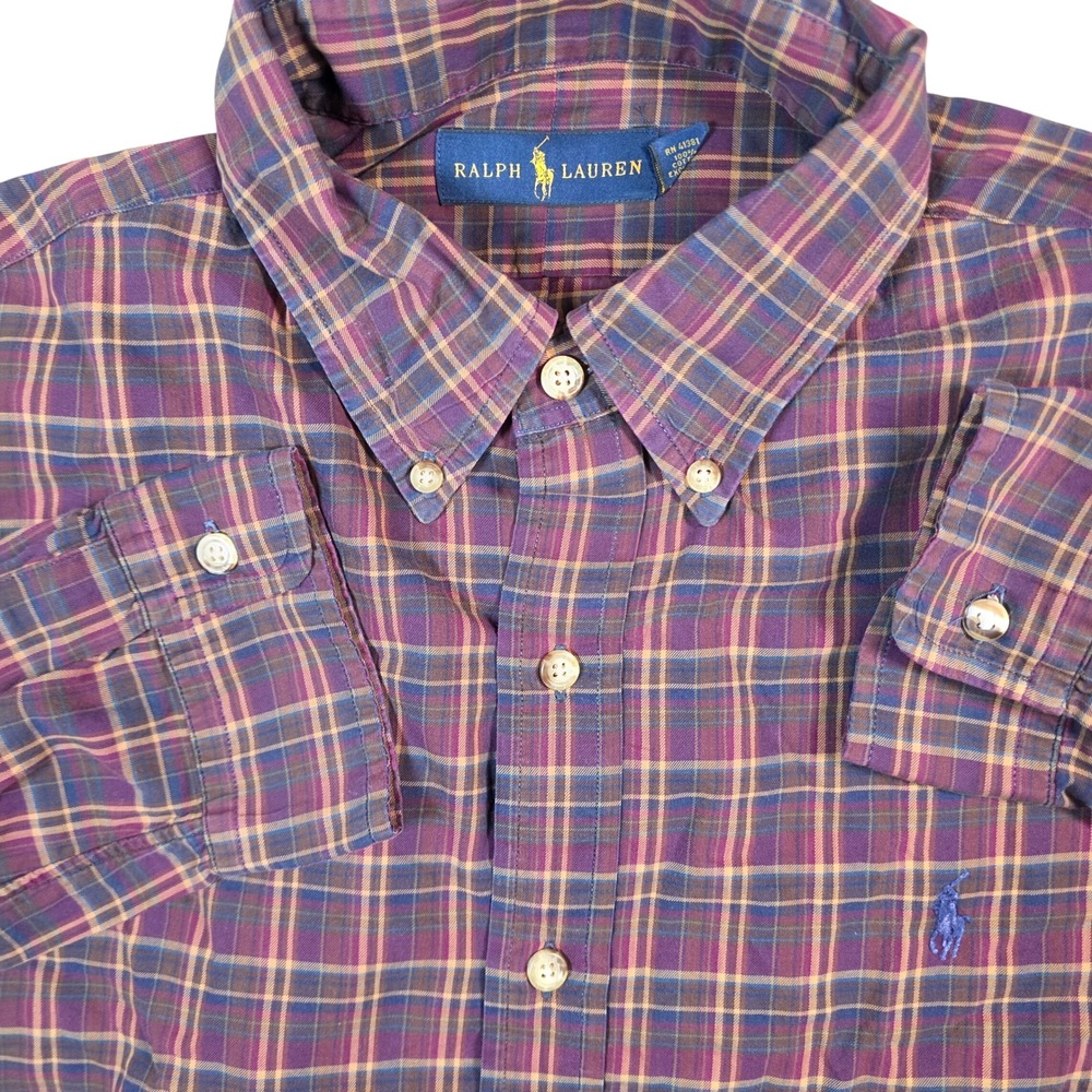 Ralph Lauren Button Down Mens Large Multicolor Plaid Long Sleeve RN 41381‎